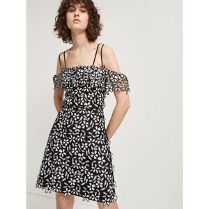 FRENCH CONNECTION Black & White Floral Off-Shoulder Mini Dress SIZE L
